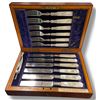 Image 1 : Antique Henry Birks Fish Knives and Forks Set - Pearloid Handles with Monogram - 6 Place setting in 