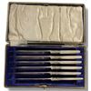 Image 1 : Antique Set of 6 Dinner Knives - Pearloid Handles and Dickinson Sheffield Blades in Fitted Case