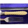 Image 2 : Antique Silver Plated Serving Knife & Fork with Faux Bone Handles - A hairline crack in one handle