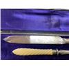 Image 3 : Antique Silver Plated Serving Knife & Fork with Faux Bone Handles - A hairline crack in one handle