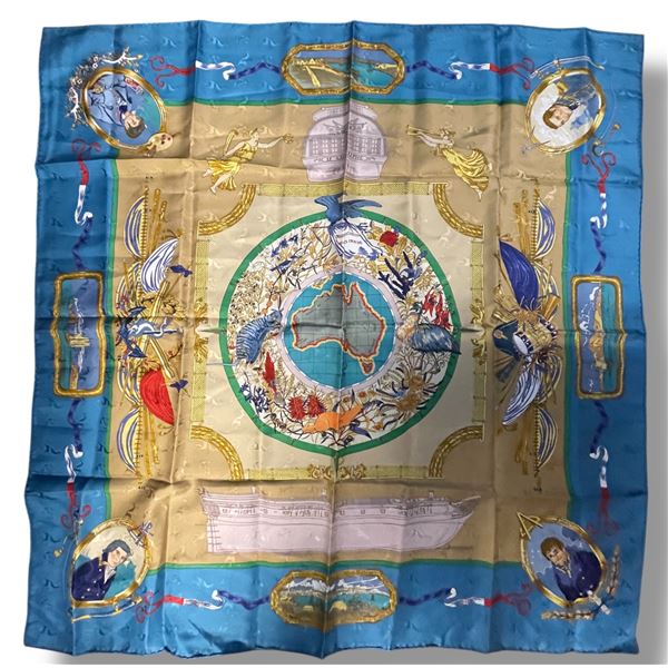 Hermes "Le Géographe" Silk Scarf Blue - Authenticity Not Verified