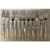 Image 4 : 11 Antique Silver Plated Dinner Forks with Pearloid Handles