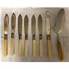 Image 1 : Group of Vintage Faux Bone Handled Flatware - Pie Server, Dessert Knife, and 6 Assorted Knives