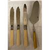Image 3 : Group of Vintage Faux Bone Handled Flatware - Pie Server, Dessert Knife, and 6 Assorted Knives