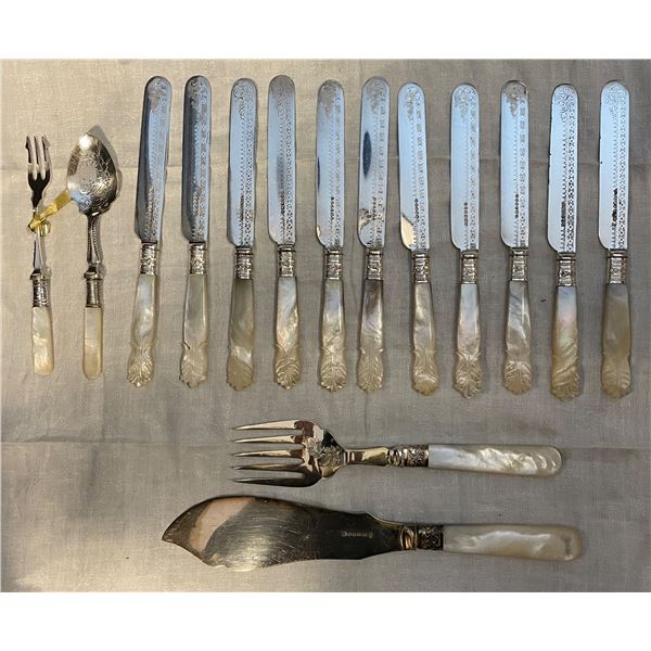 15 Pcs Antique Mother‑of‑Pearl Handled Cutlery