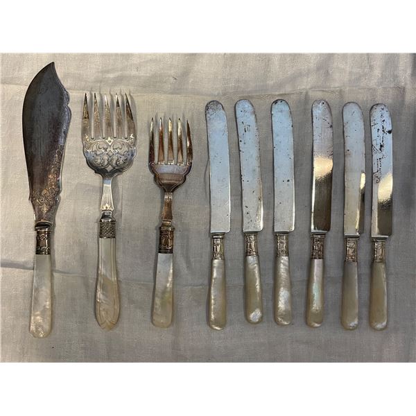 9 Pcs Antique Mother‑of‑Pearl Handled Cutlery