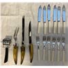 Image 1 : Vintage English Cutlery Group - Crown Sheffield Carving Set, Fish Knives & Forks, and Meat Tenderize