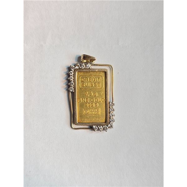 Gold & Diamond Pendant - 2.5 grams of 24kt Gold, Natural Diamonds & 22kt Gold on the border - Total 