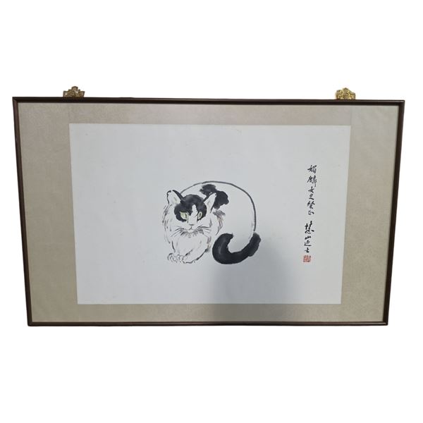 Chinese Vintage Cat Ink Painting by Anita Yan Wong