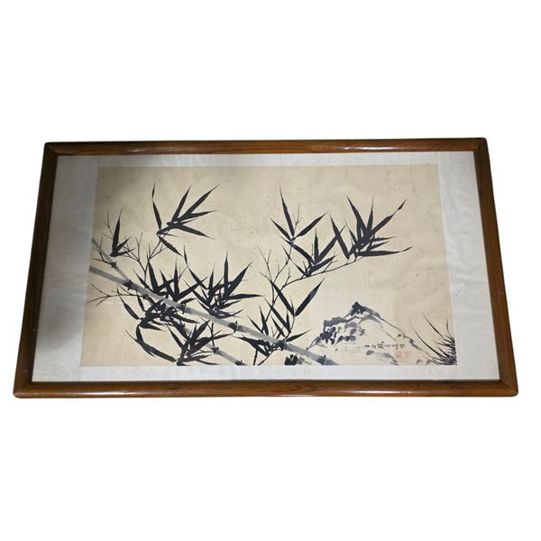 Traditional Chinese Ink wash Painting of Bamboo and Mountains Signed