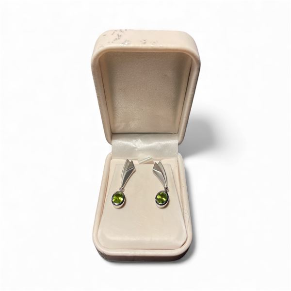 Sterling Silver  Peridot  Drop  Earrings with Post and Butterfly Backs - 1.5" Long