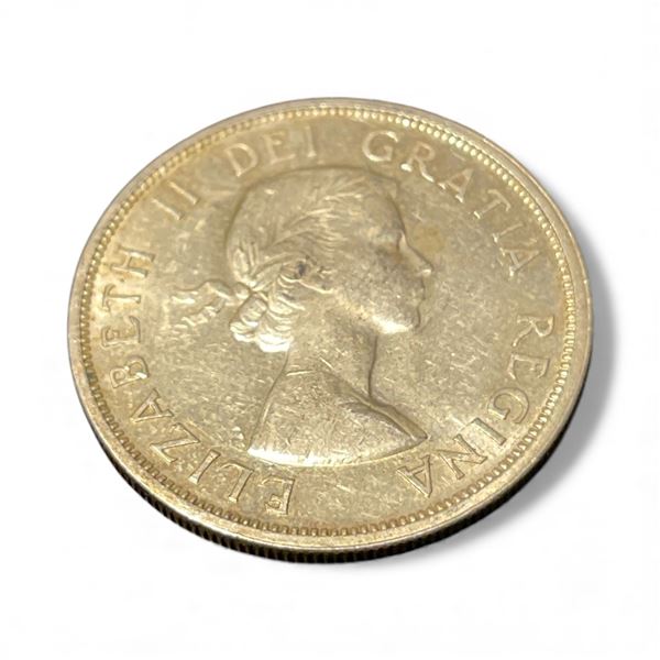 1959 Canadian Salver Dollar Coin - .800 Silver - Circulated