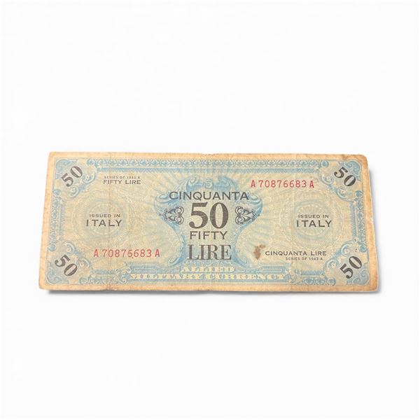 1943 Allied Military Currency Italian 50 Lire Bill - A Prefix Serial Number