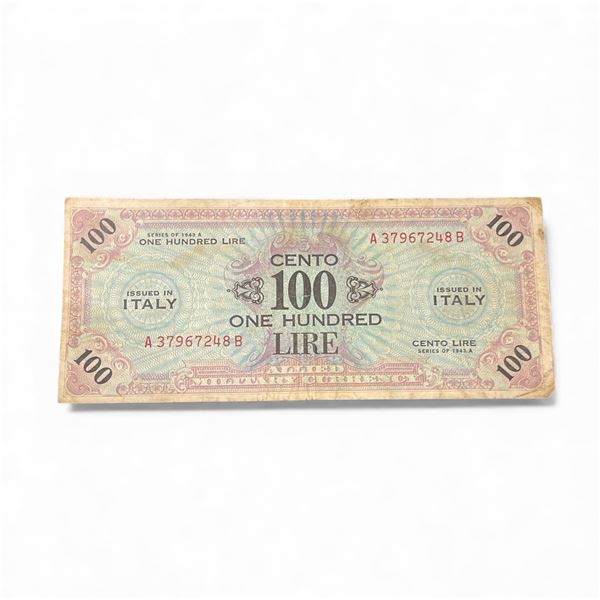 1943 Allied Military Currency Italian 100Lire Bill - A Prefix Serial Number