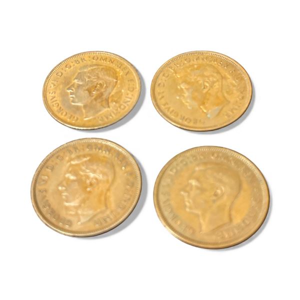 4 Great Britian One Penny Coins - King George VI - (1937, 1948, and 2 x 1940) - Circulated