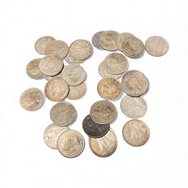 34 Canadian 80% Silver Dimes - Date range: 1960 - 1967 - Circulated