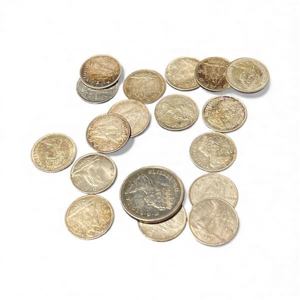 20 Canadian 1968 Silver Dimes -Mix of  50% and 80% Silver - Circulated