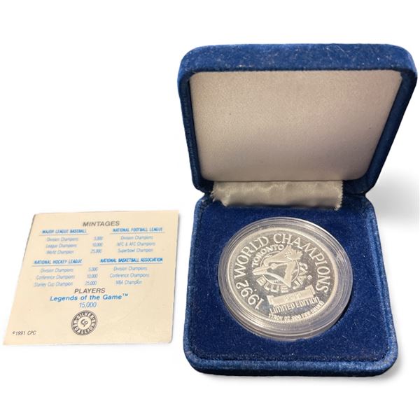 1992 One Troy Oz. .999 Fine Silver  World Series Baseball Medallion - Ltd. Edition #649/25,000 - In 