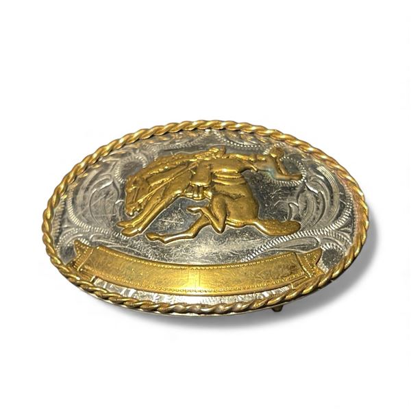 Bucking Bronco Cowboy Belt Buckle - Stamped German Silver