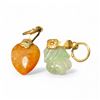 Image 1 : 1 Jade and 1 Carnelian Charm with Gold Bales - Bales are unstamped