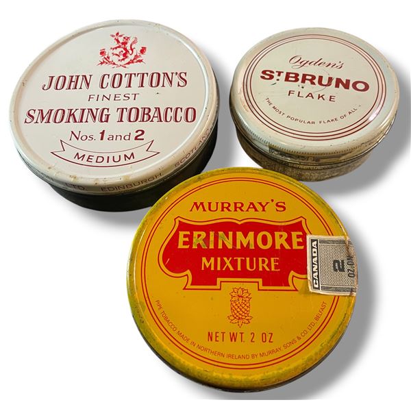 3 Vintage Tobacco Tins - John Cotton's (50 gram tin) Murray's Erinmore (2 oz,) and Ogden's St. Bruno