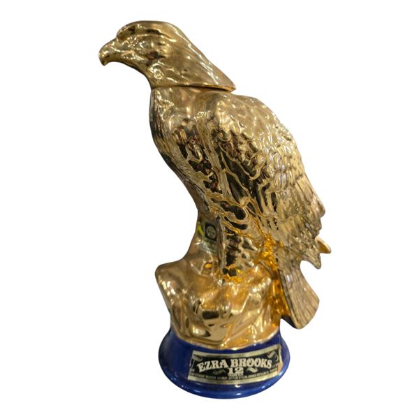 1971 Ezra Brooks Bourbon Whiskey 24KT Gold Painted China Decanter - 4/5 Quart Size