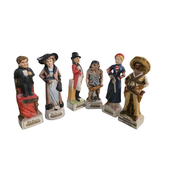 6 Vintage Ski Country Bourbon Whiskey Mini Decanters (Oregon Caveman, Ring Master, Bonnie, Lady from