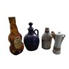 Image 1 : 4 Vintage Liquor Decanters and Bottle - Old Fiddle 1/2 Pint, Small Blue Ceramic Whiskey Jug, Royal C