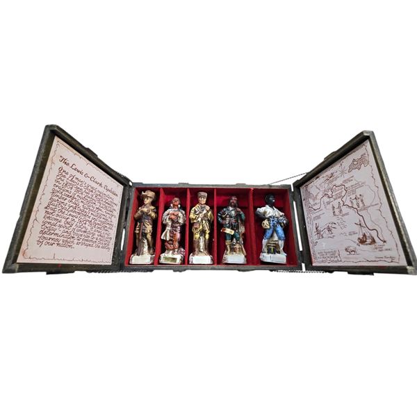1970’s Schlidt Bourbon Whiskey "Lewis & Clark" 5 Piece Mini Decanter Set in Original Wood B