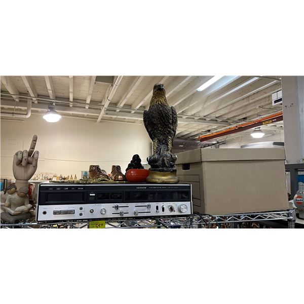 Shelf lot of Misc - Decor, Stereo System, Etc.