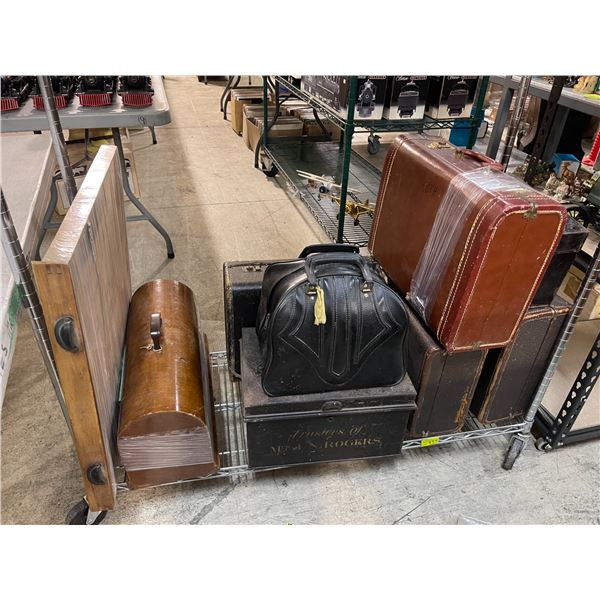 Shelf lot of Misc - Bag, Vintage Suitcases, Etc.