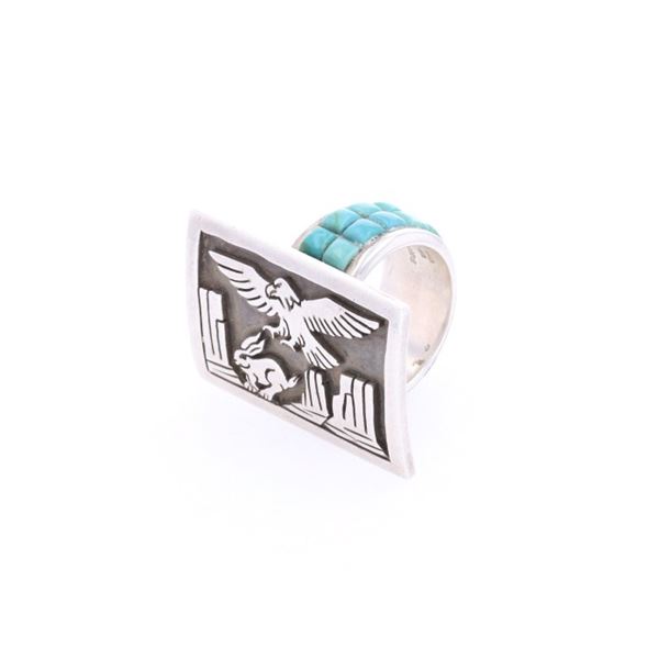 Navajo Aaron John Sterling Turquoise Eagle Ring