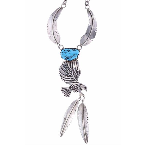 Navajo Soaring Eagle Turquoise Silver Necklace