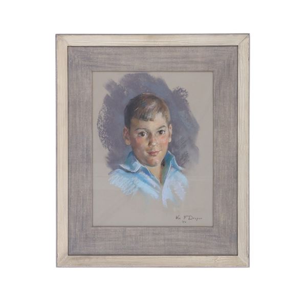 William Draper Oil Pastel Portrait Painting, 1950