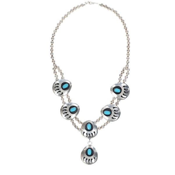 Navajo Bear Paw Shadowbox Turquoise Necklace