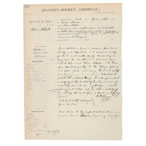 Alice Abbott Prostitute & Attempted Murder Papers