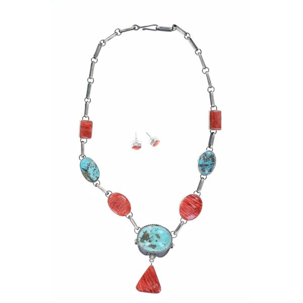 Navajo Sterling Turquoise Spiny Oyster Necklace