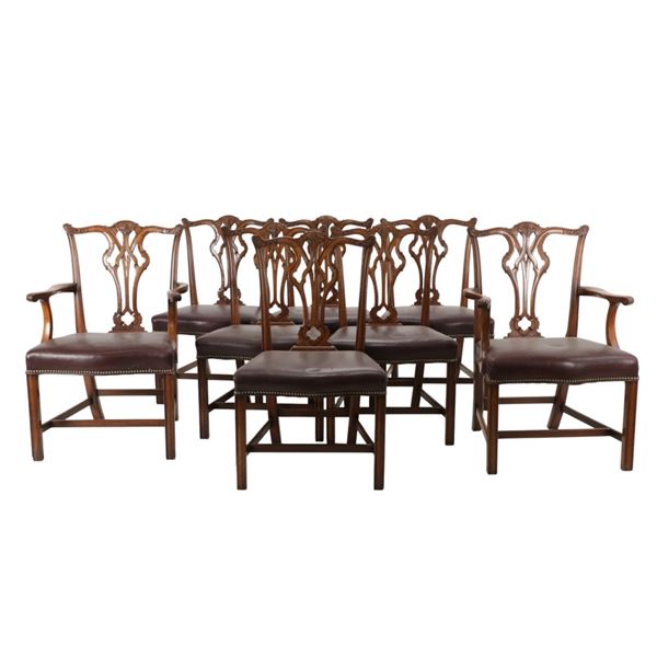 Chippendale Revival Style Dining Chairs Set (8)