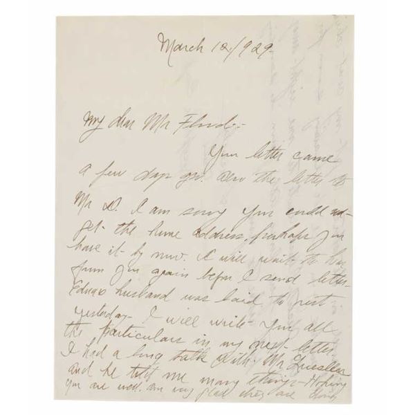 Josephine Earp Letter - Year of Wyatt's Death 1929