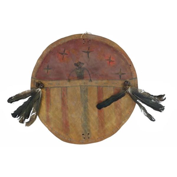 Medicine Crow Figure Polychrome Painted Shield