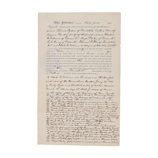 1881 Wells Spicer Signed Tombstone Mining Deed