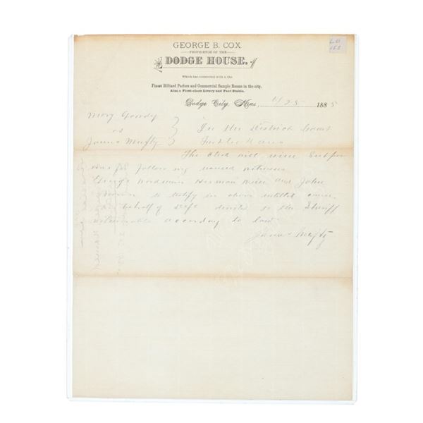 Ca. 1885 Dodge City, Kansas Court Summons