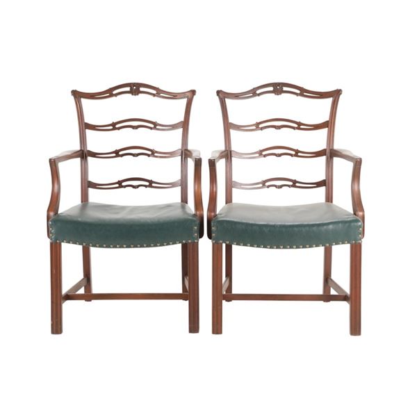 Chippendale Style Ribbon Back Dining Chairs (2)
