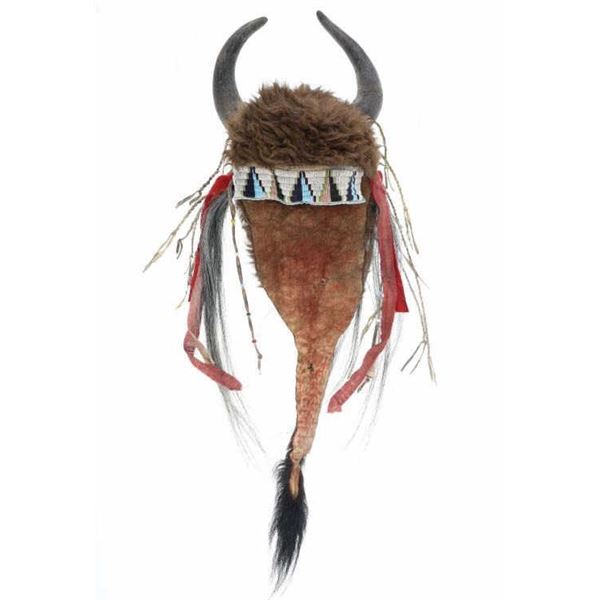 Kiowa Buffalo Horn Beaded Bonnet Headdress