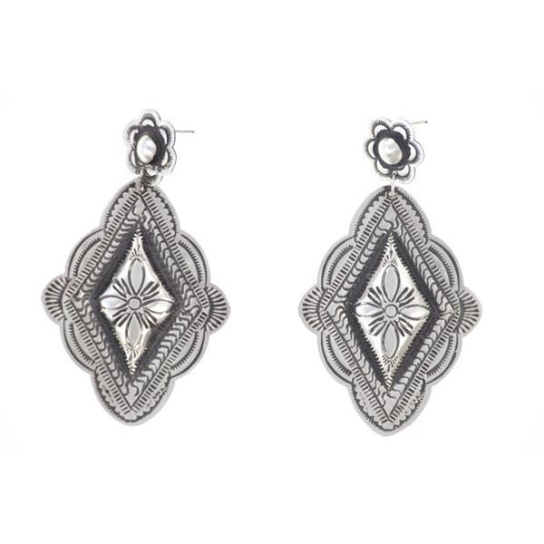 Navajo Leander Tahe Repousse Stamped Earrings