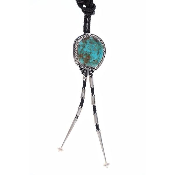 Navajo A. Joe Sterling & Turquoise Bolo Tie
