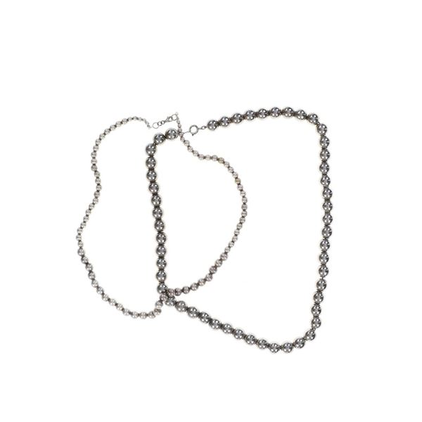 Navajo Sterling Silver Pearl Necklace Pair c 1970s