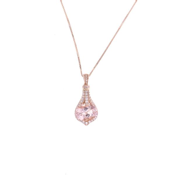 Morganite, Diamonds & 14k Gold Pendant Necklace