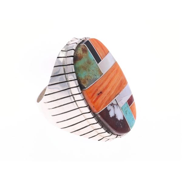 Vintage Navajo Diné Rex Abeita Sterling Inlay Ring