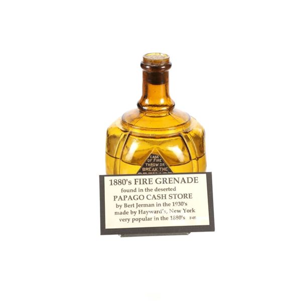 Ca. 1871 S.F. Hayward Amber Glass Fire Grenade